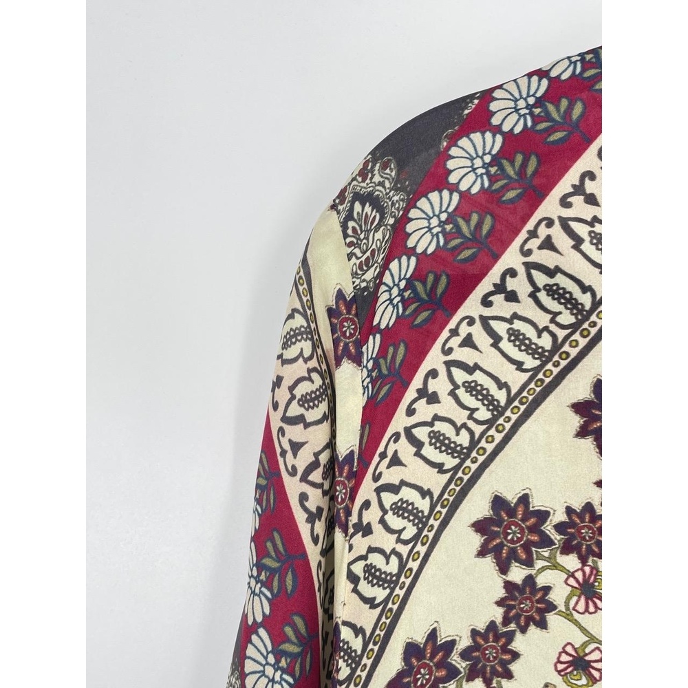Johnny Was Women's Multi Bohemian Floral Patchwork V-Neck Silk Tunic Top Size L - Picture 6 of 7